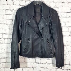BlankNYC Zip Front Black Vegan Leather Moto Jacket Coat Size S Zip Cuffs Pockets